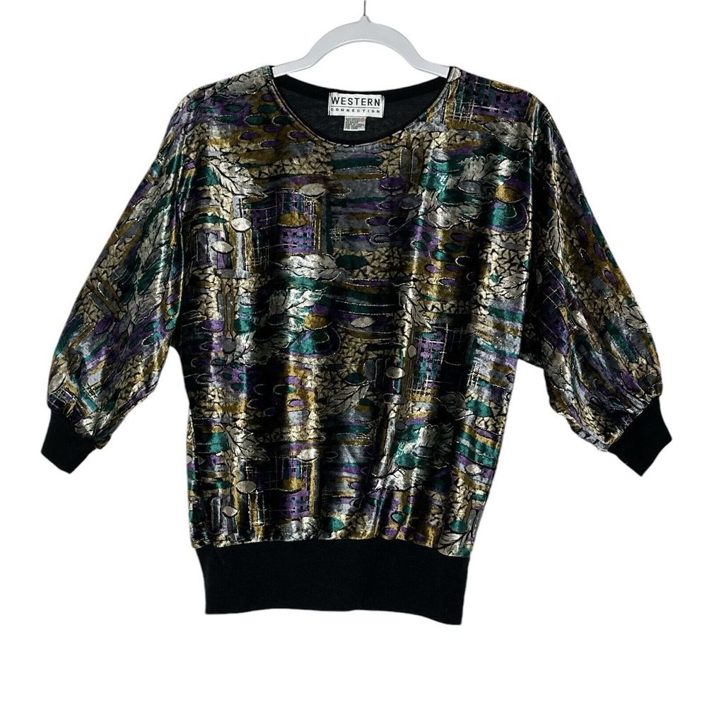 Vintage Western Connection Sweater  Women Medium‎ Velvet Top Bright Colorful